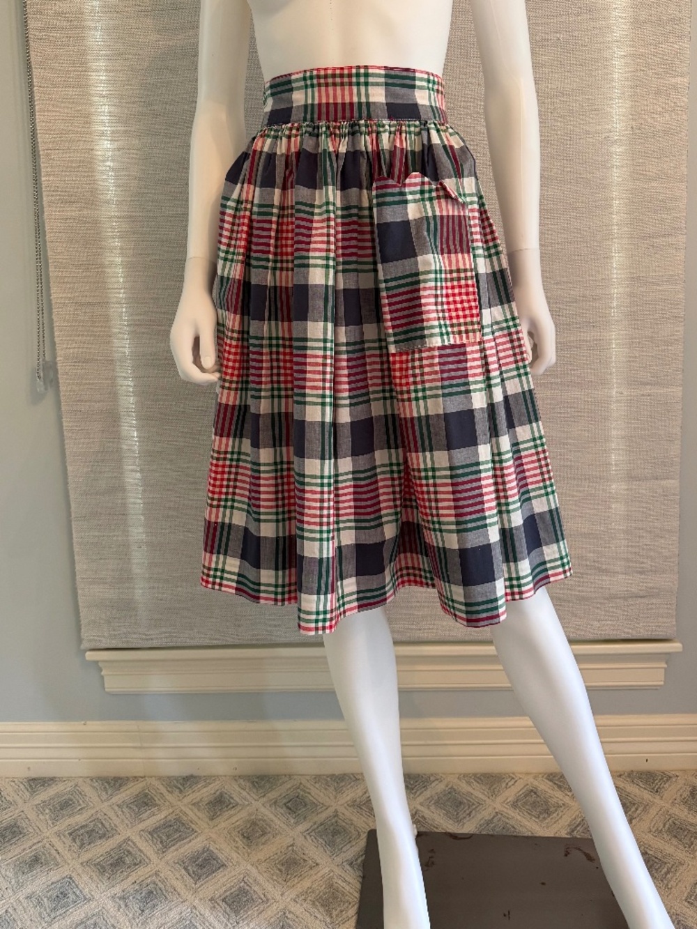 Vintage Handmade Plaid Full Skirt with Oversized Pocket